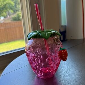 Pink Strawberry Shaped Tumbler with Straw